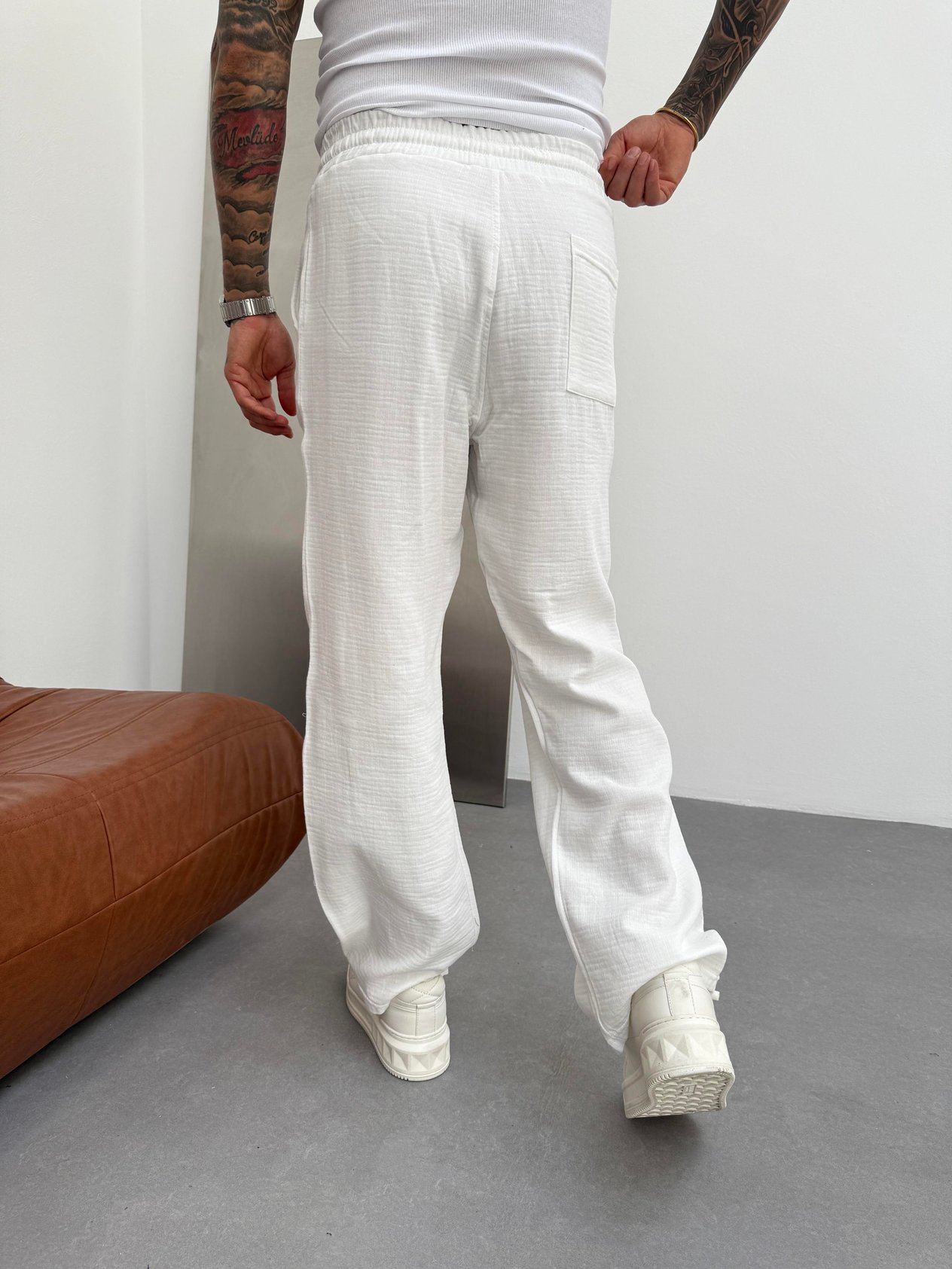 Ekru Müslin Kumaş Baggy Pantolon