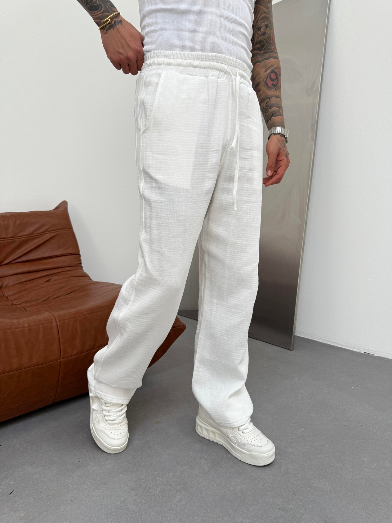 Ekru Müslin Kumaş Baggy Pantolon