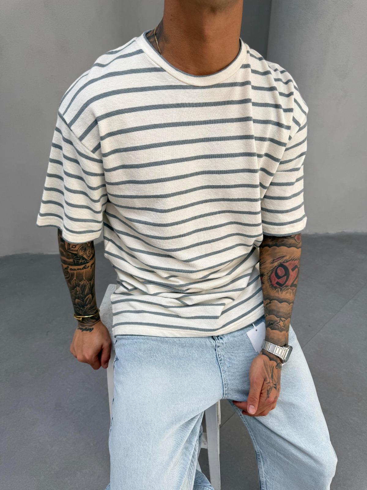 Füme Çizgili Triko T-Shirt