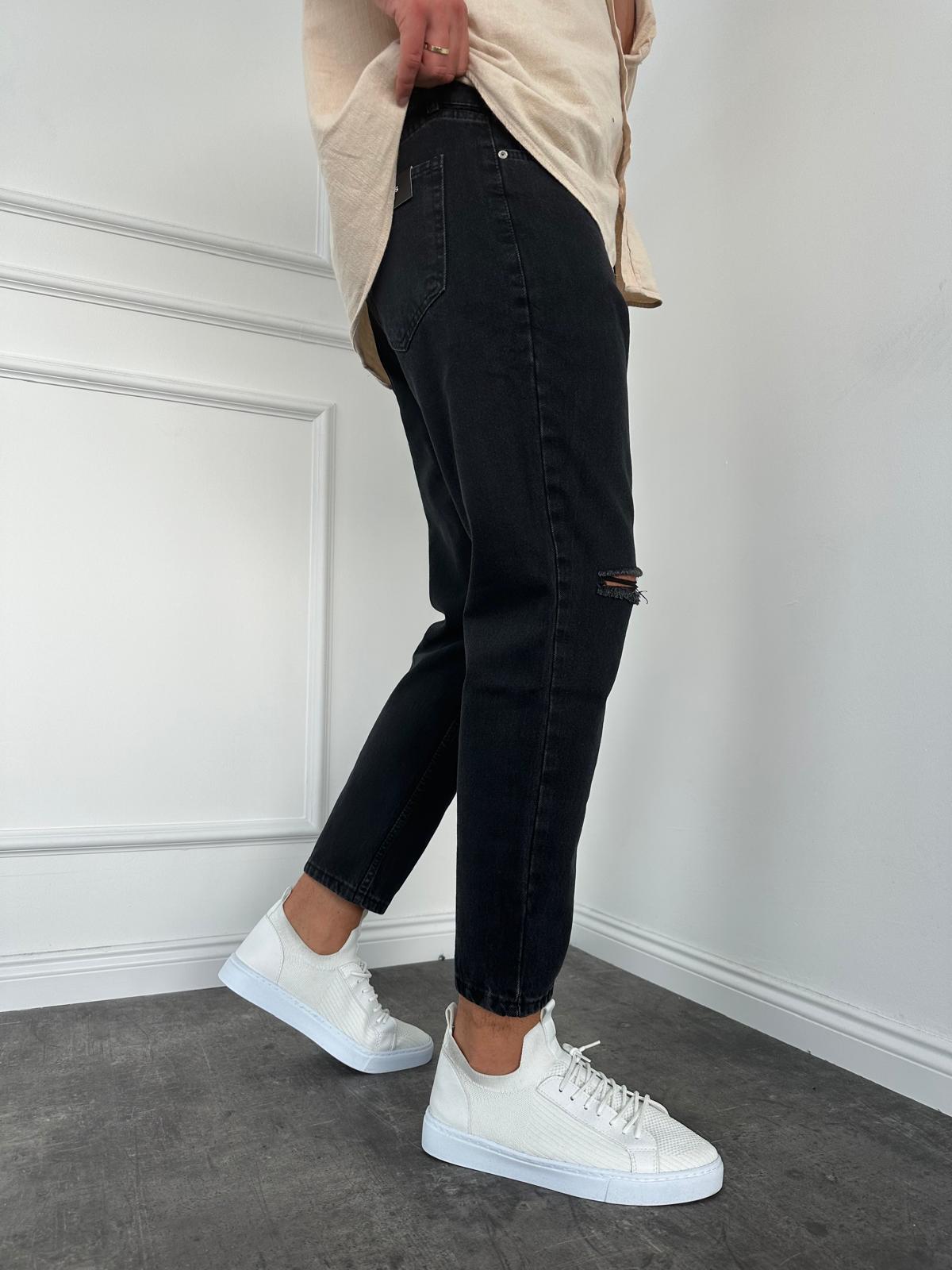 Füme Diz Yırtık Boyfriend Jean