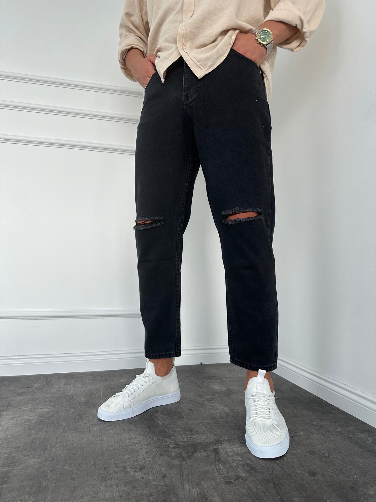 Füme Diz Yırtık Boyfriend Jean