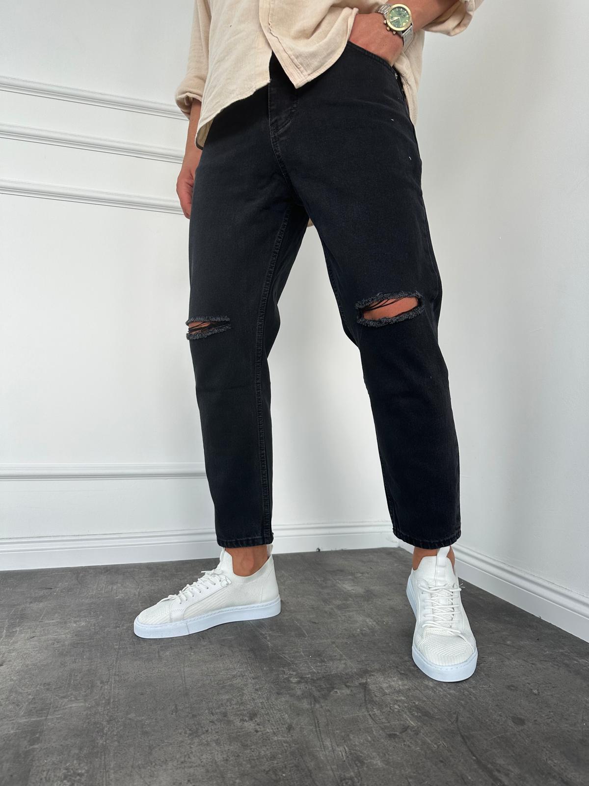 Füme Diz Yırtık Boyfriend Jean