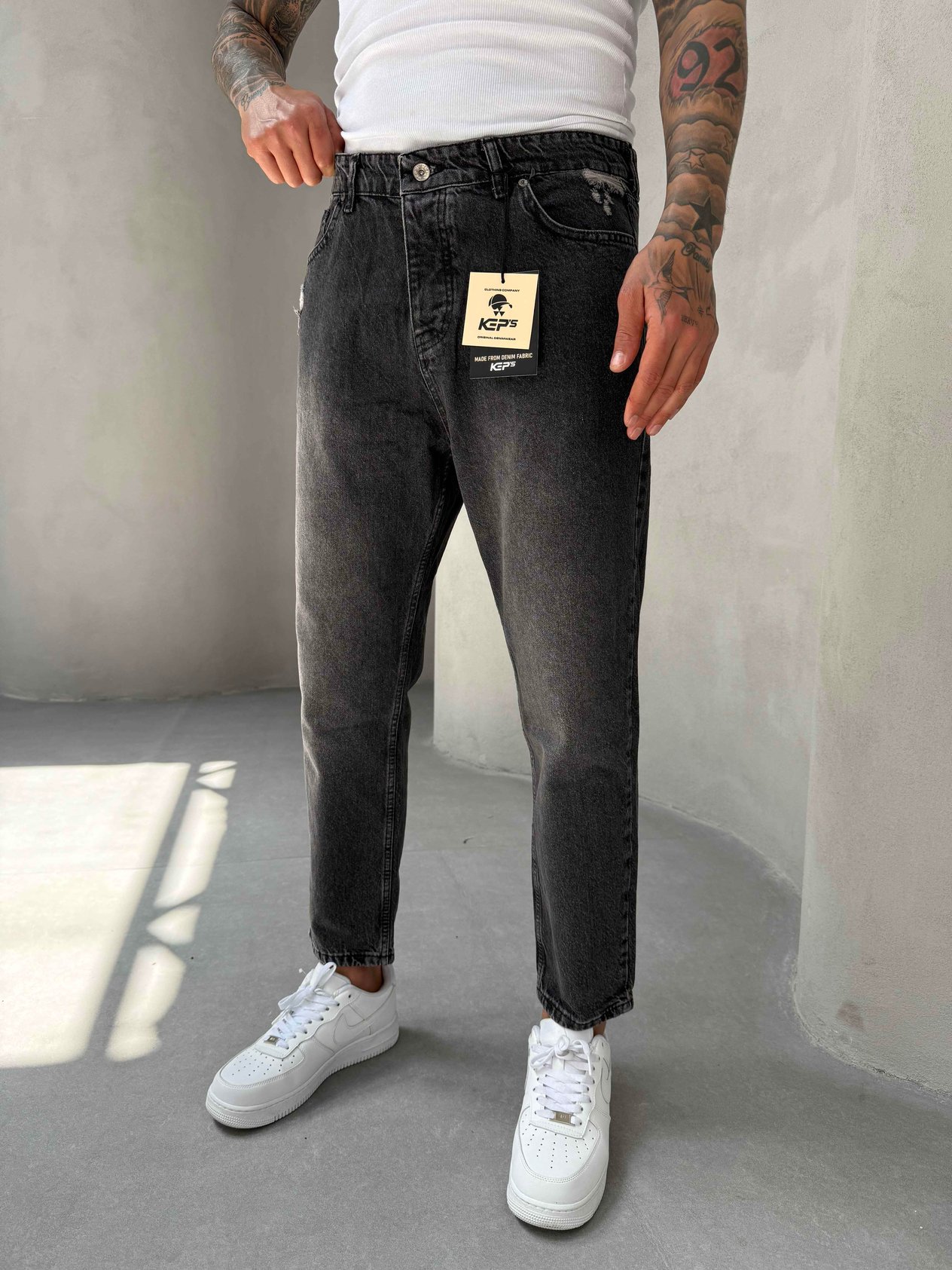 Füme Lazer Detaylı Boyfriend Jean
