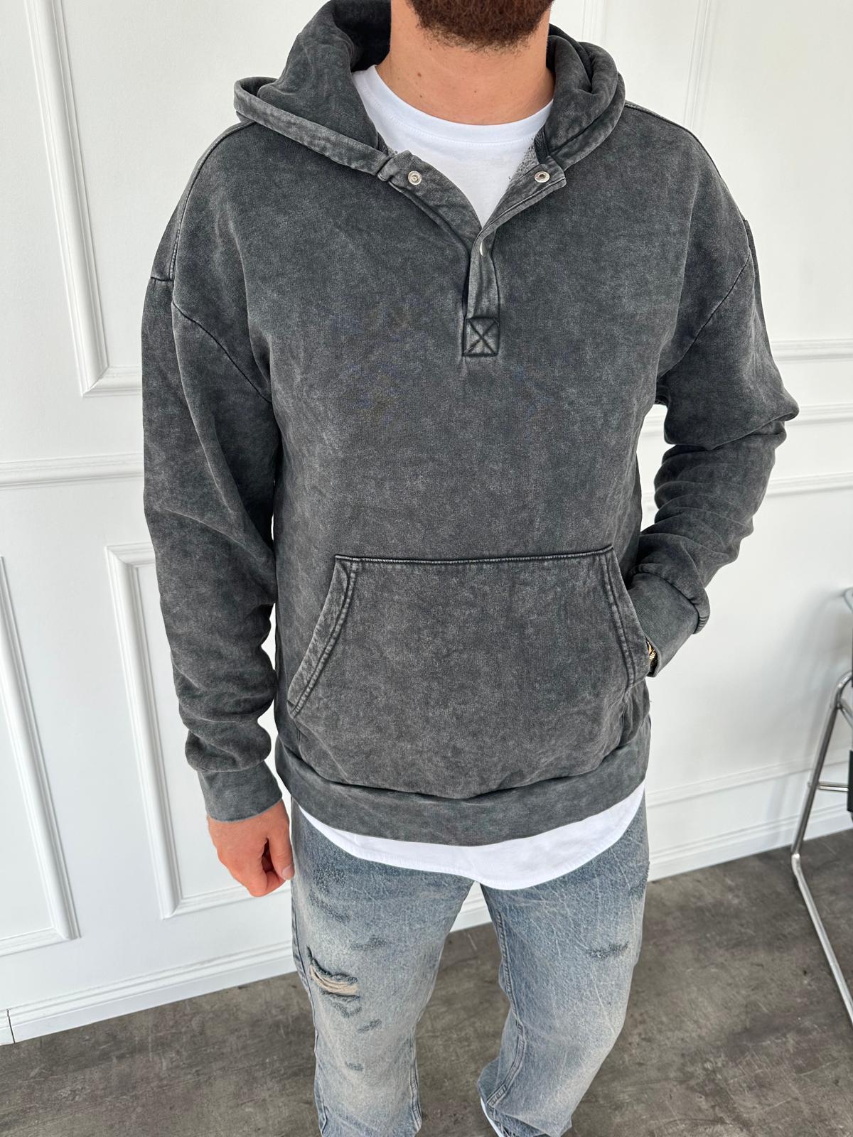 Füme Yıkamalı Kapüşonlü Sweatshirt