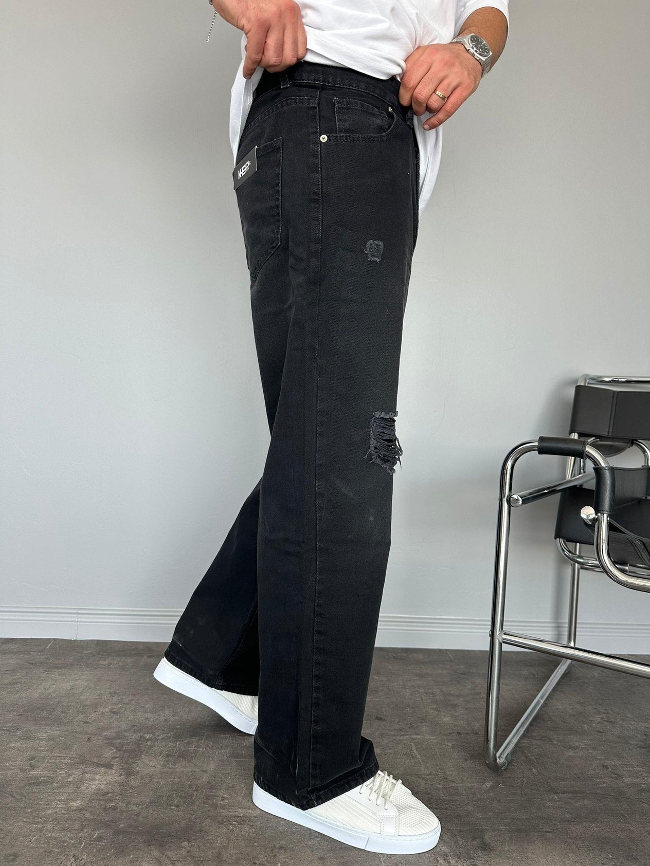 Füme Yırtıklı Relax Baggy Jean