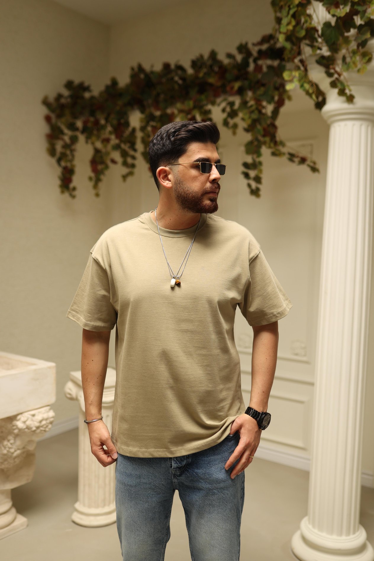 Haki Oversize Basic T-Shirt