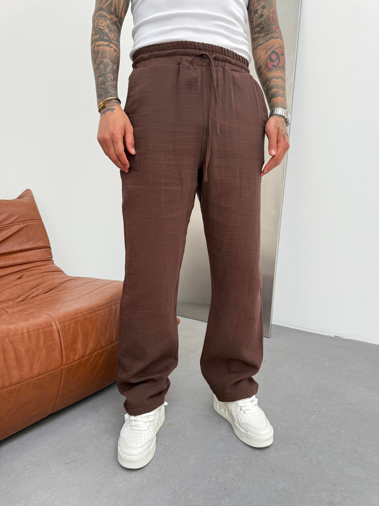 Kahve Müslin Kumaş Baggy Pantolon
