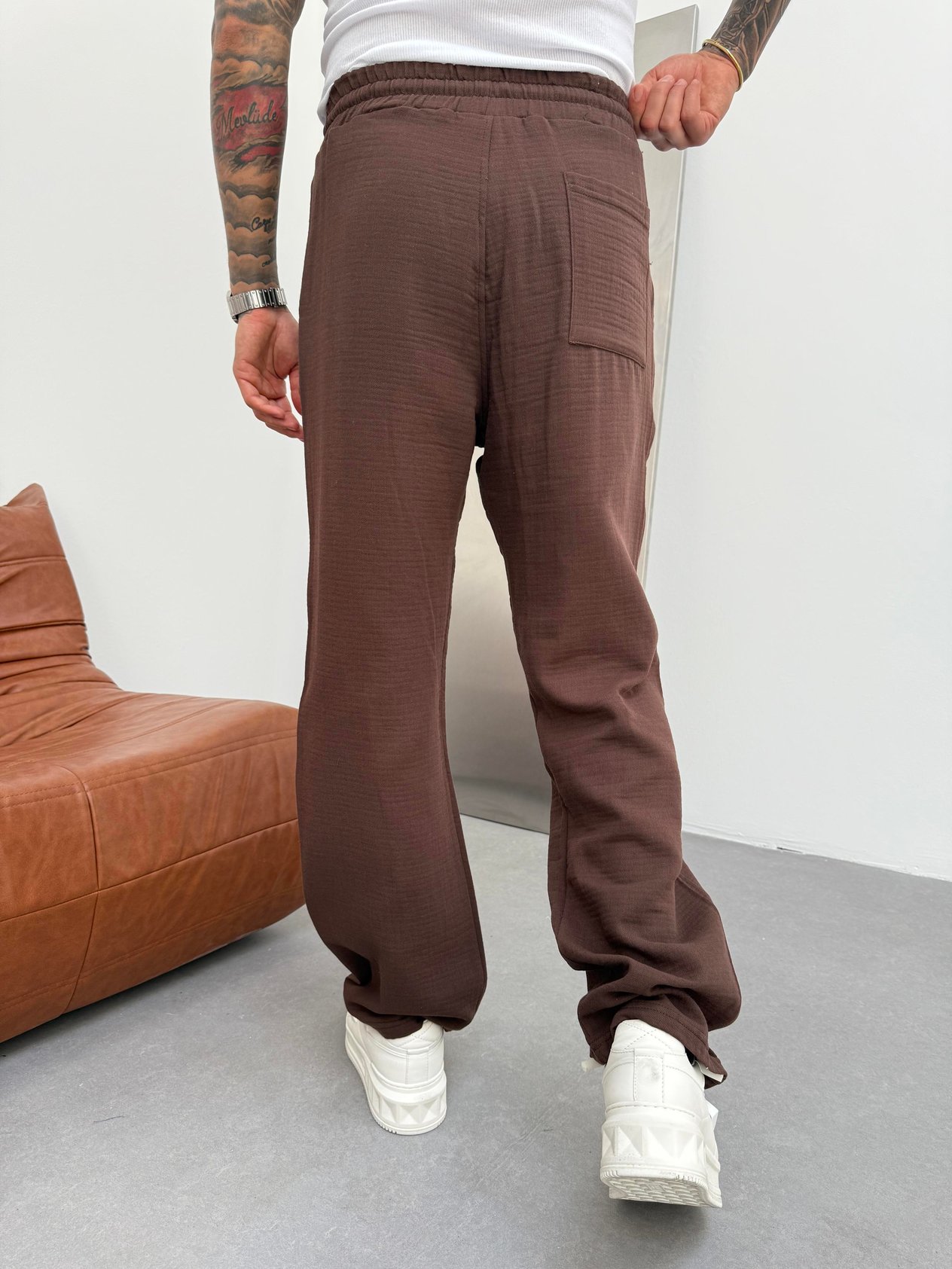 Kahve Müslin Kumaş Baggy Pantolon