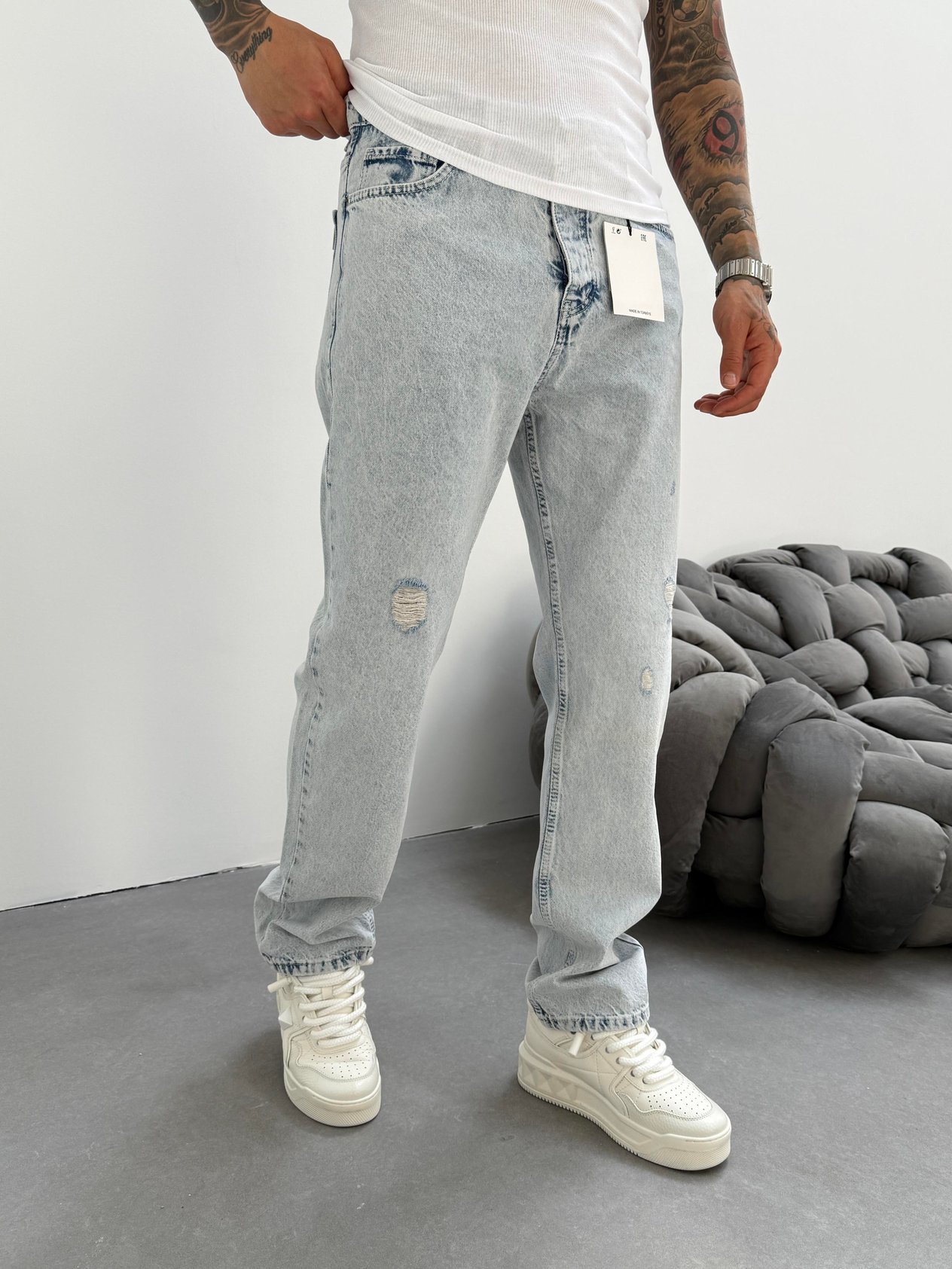 Kar Yıkama Lazer Detaylı Baggy Jean