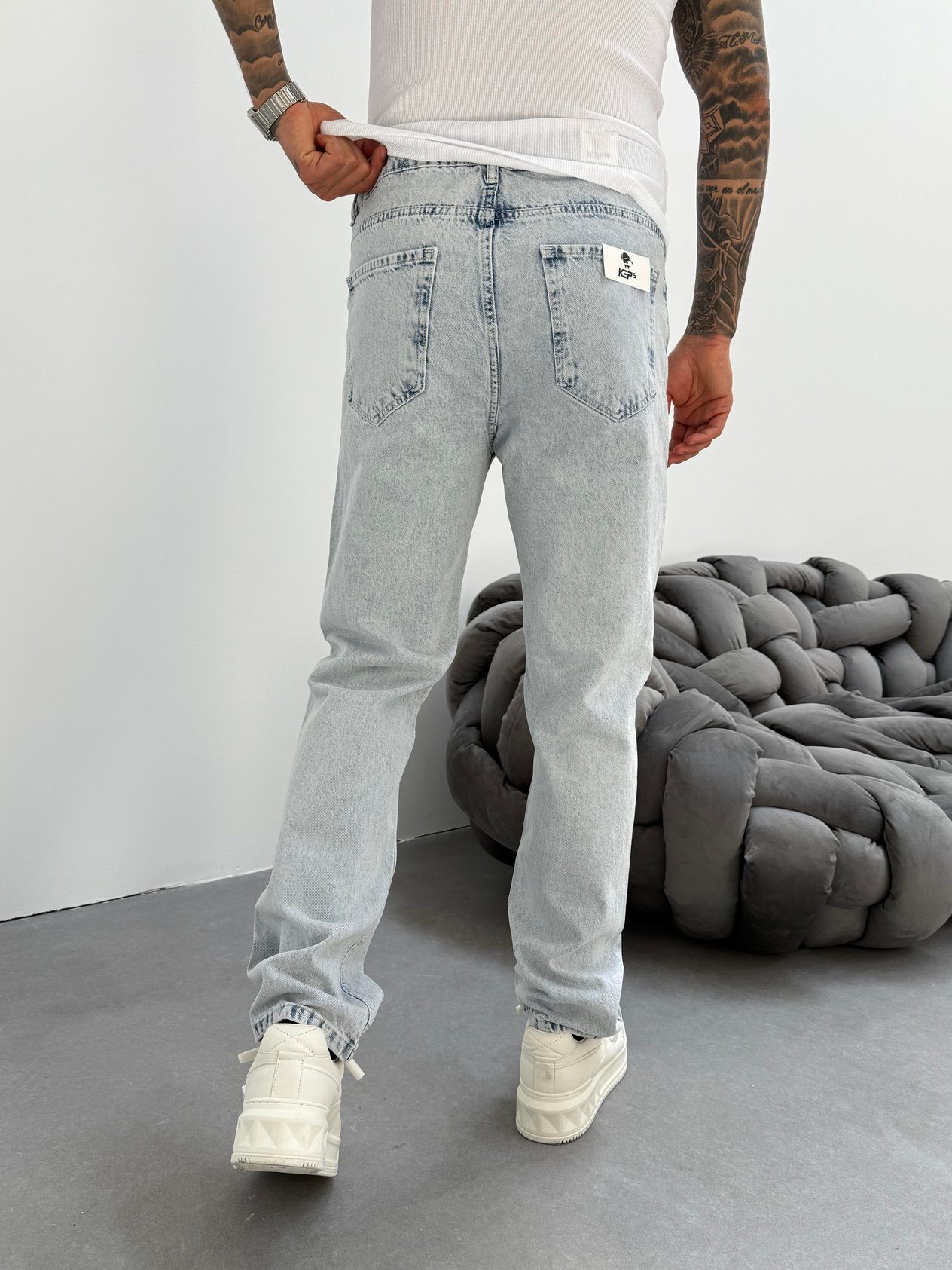 Kar Yıkama Lazer Detaylı Baggy Jean