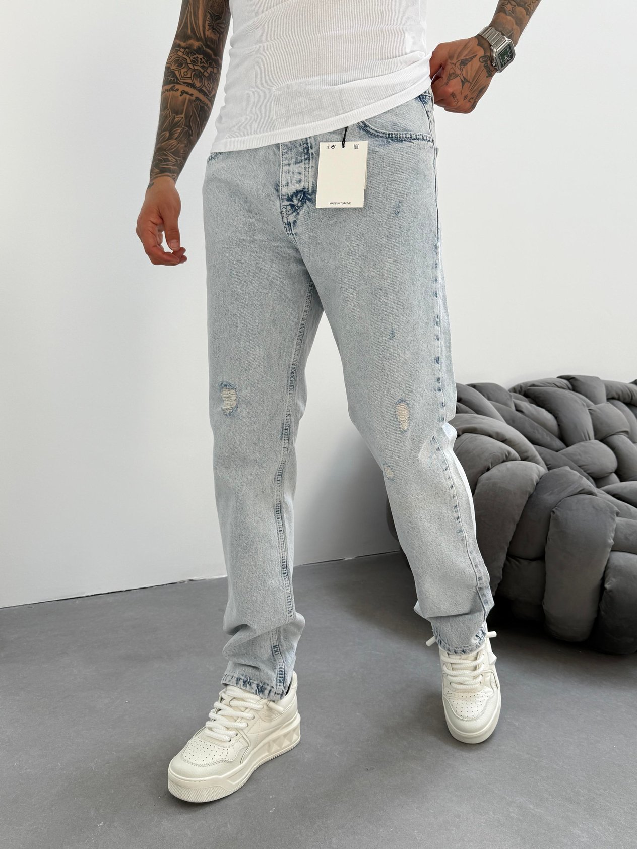 Kar Yıkama Lazer Detaylı Baggy Jean