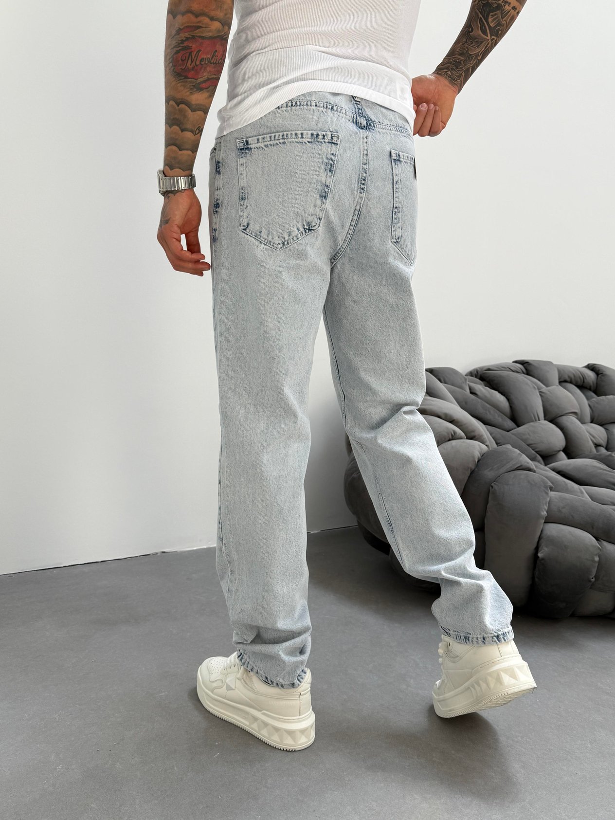 Kar Yıkama Lazer Detaylı Baggy Jean