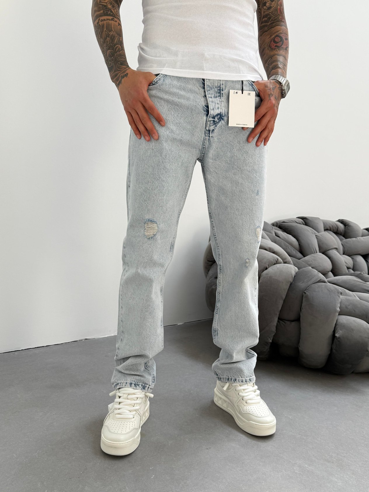 Kar Yıkama Lazer Detaylı Baggy Jean