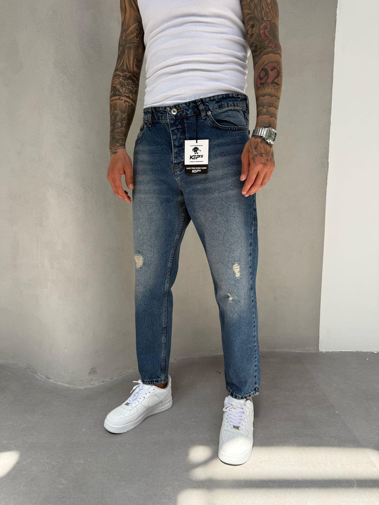 Koyu Yıkamalı Lazerli Boyfriend Jean