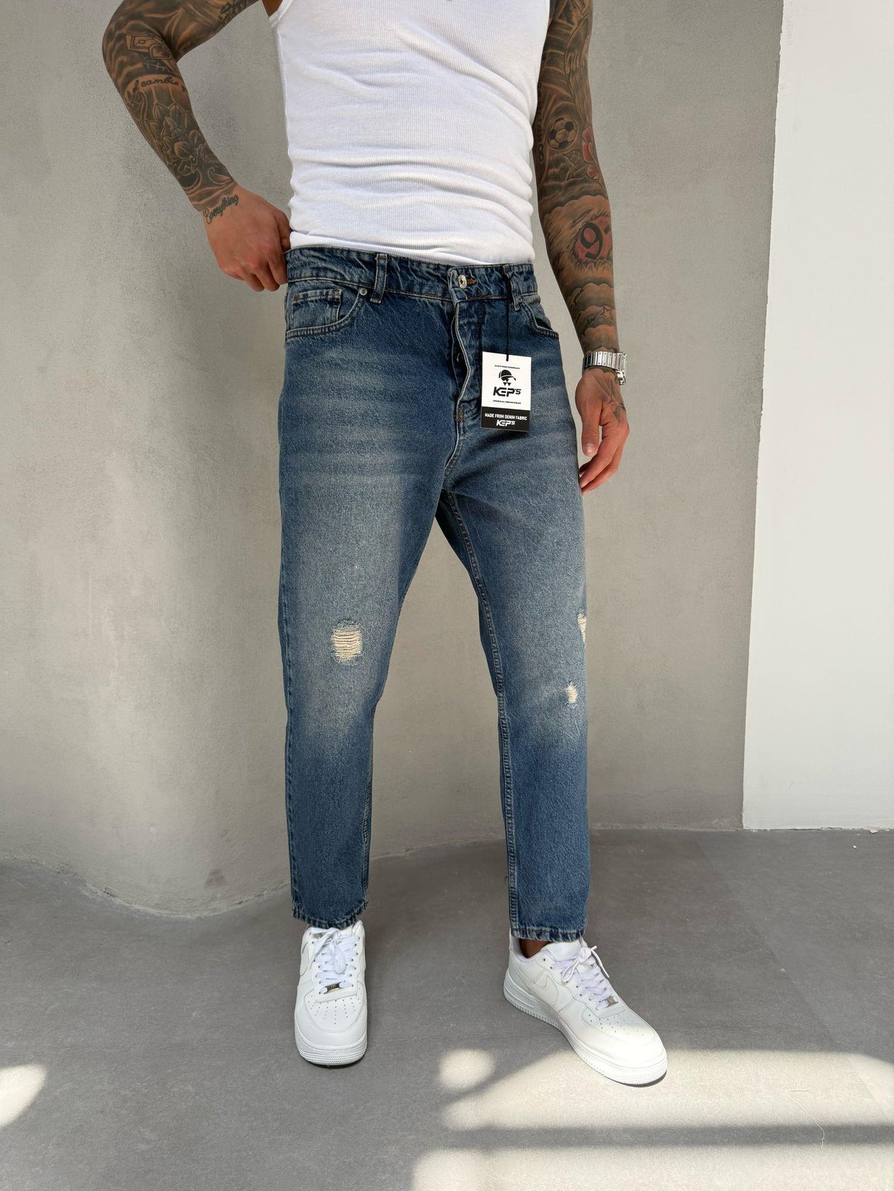 Koyu Yıkamalı Lazerli Boyfriend Jean