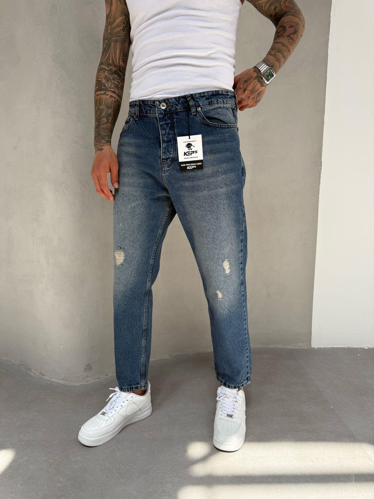 Koyu Yıkamalı Lazerli Boyfriend Jean