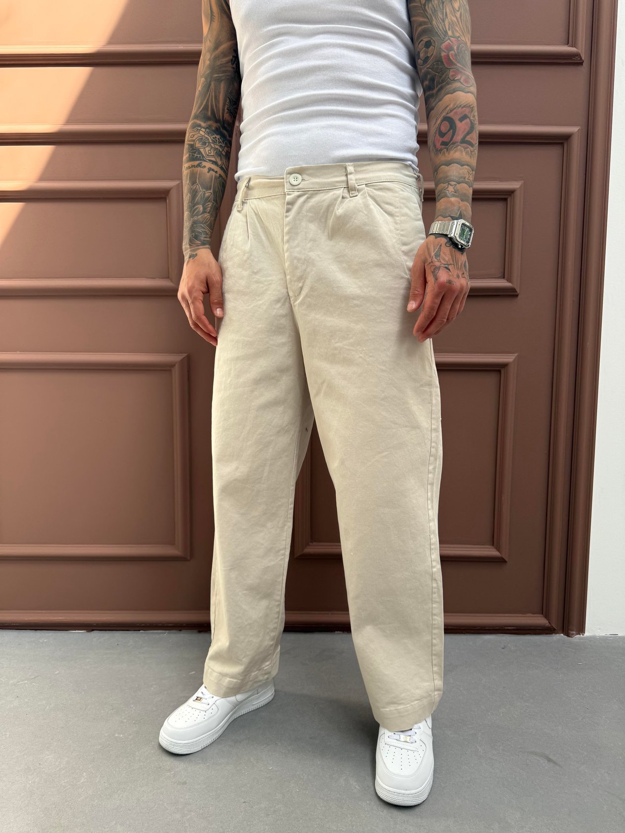Krem Gabardin Relax Fit Pantolon