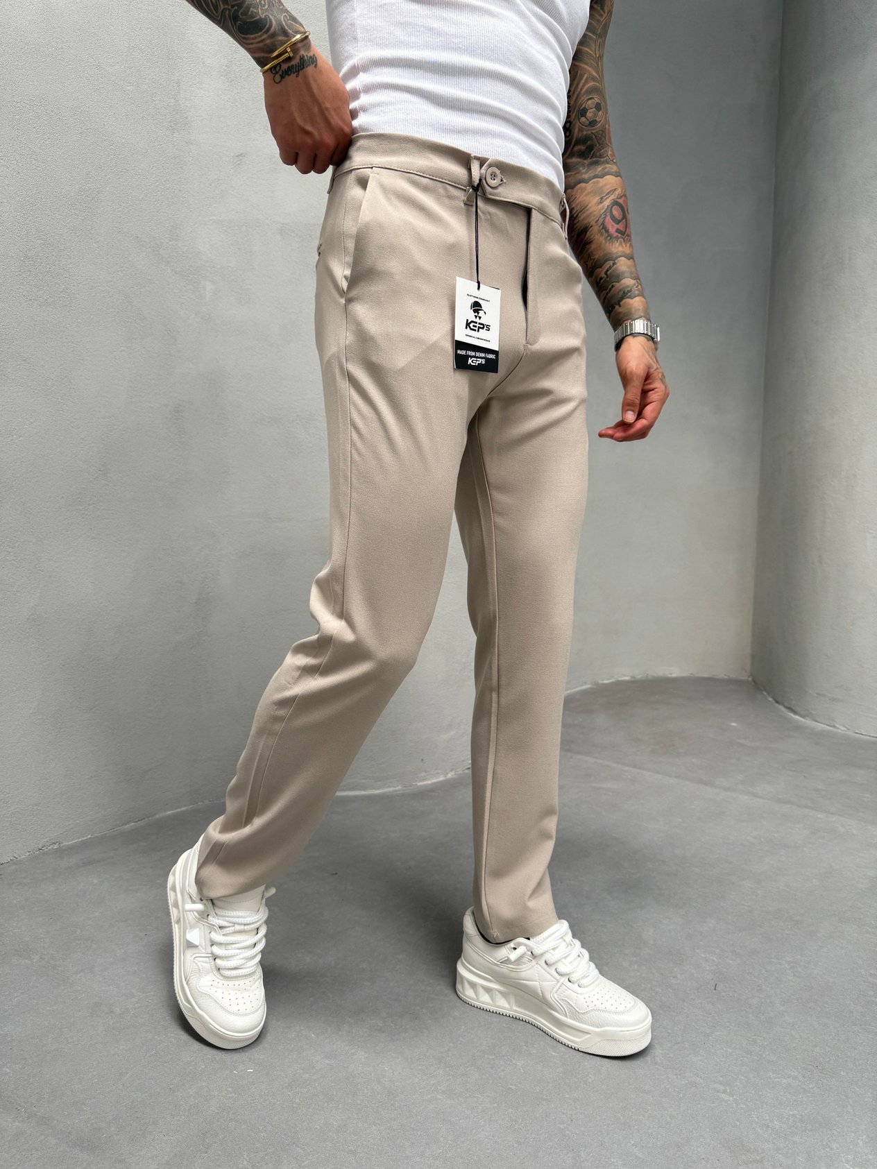 Krem Slimfit Kumaş Pantolon