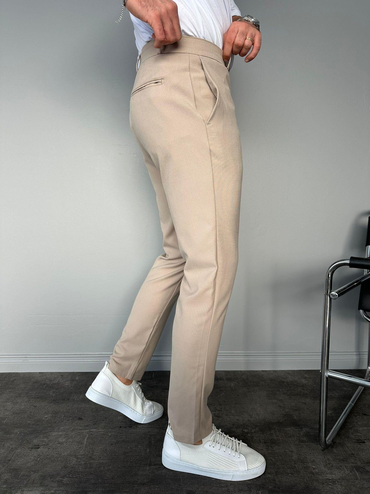 Krem Slimfit Kumaş Pantolon