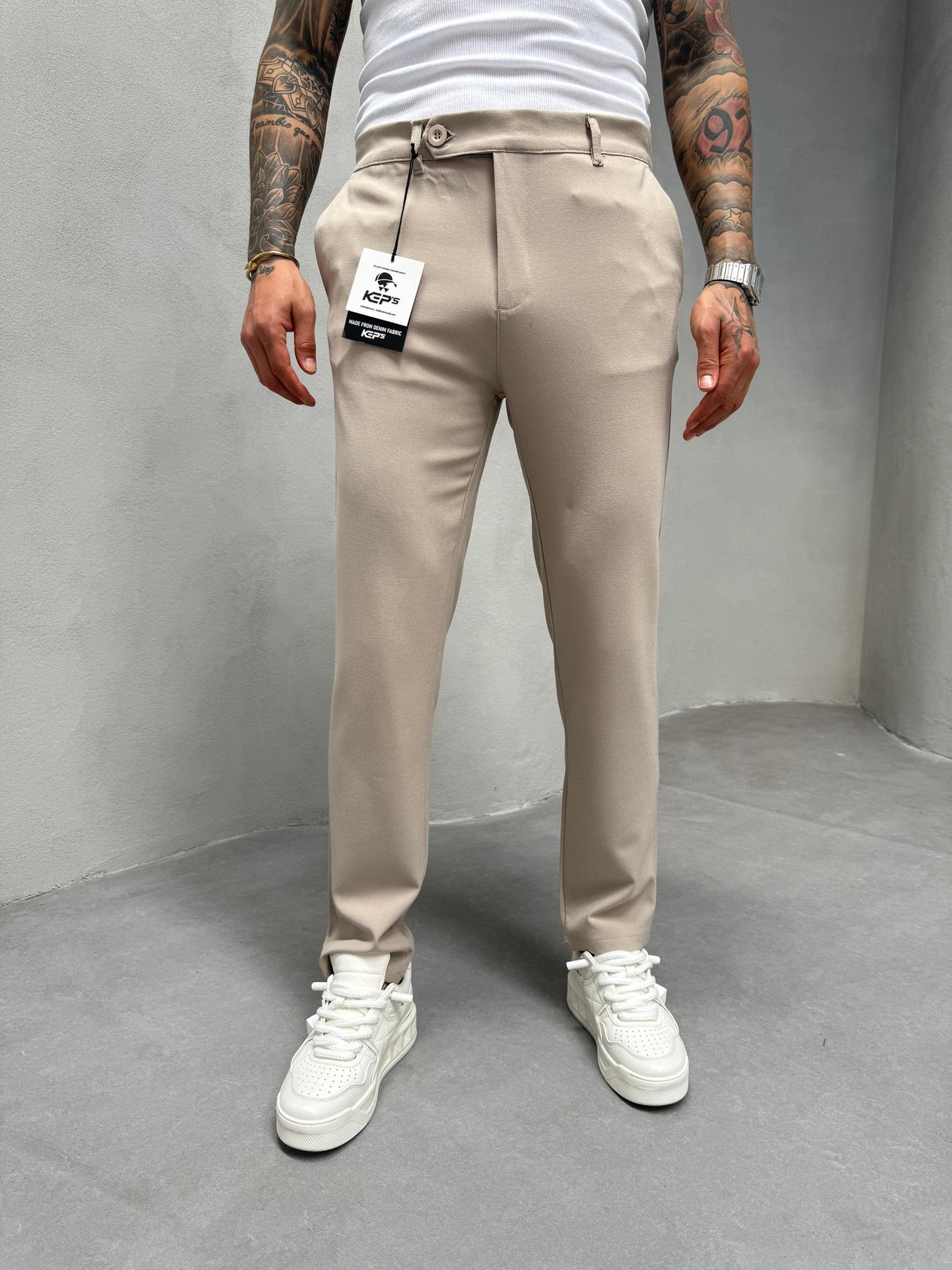 Krem Slimfit Kumaş Pantolon