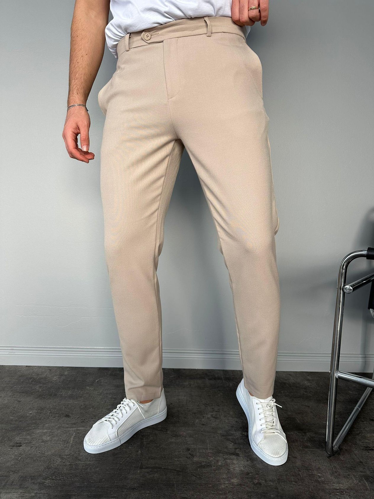 Krem Slimfit Kumaş Pantolon