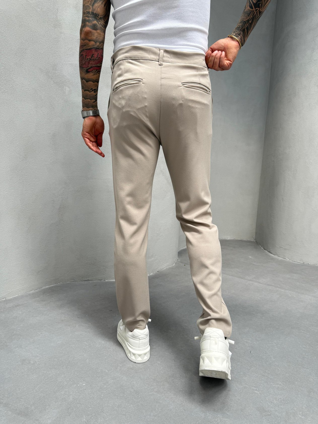 Krem Slimfit Kumaş Pantolon