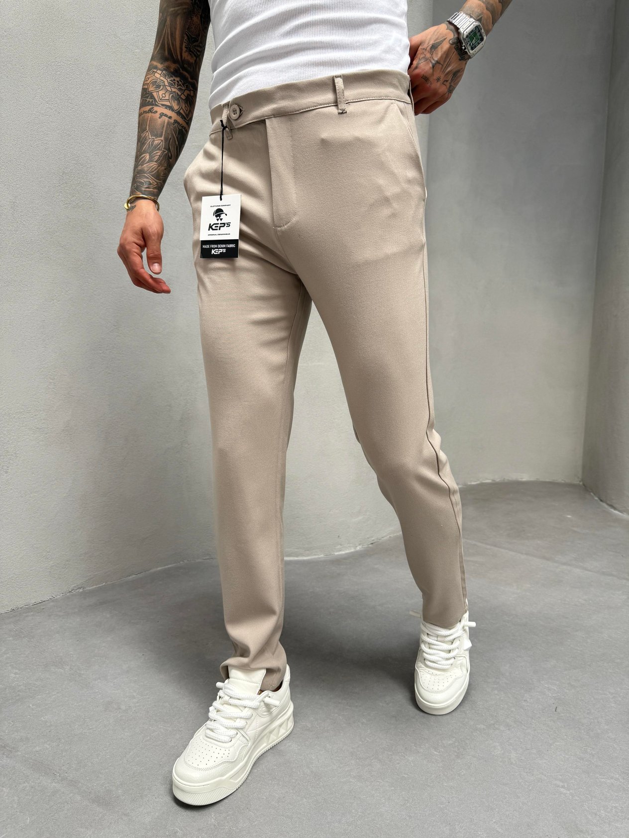 Krem Slimfit Kumaş Pantolon