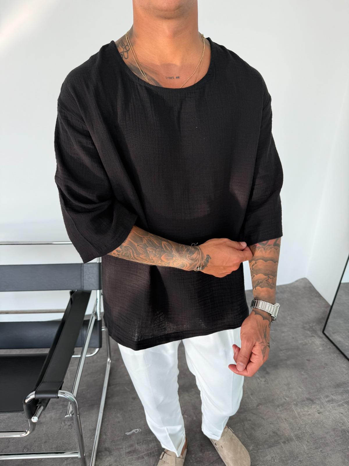 Siyah Fakir Kol T-Shirt