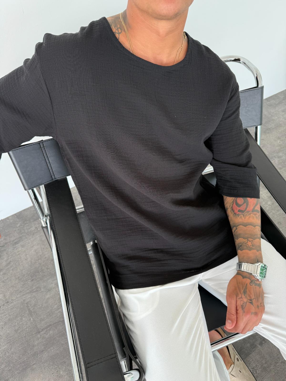 Siyah Fakir Kol T-Shirt