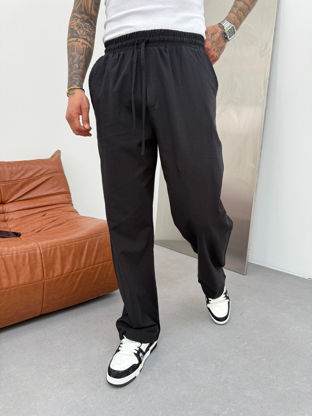Siyah Keten Baggy Pantolon