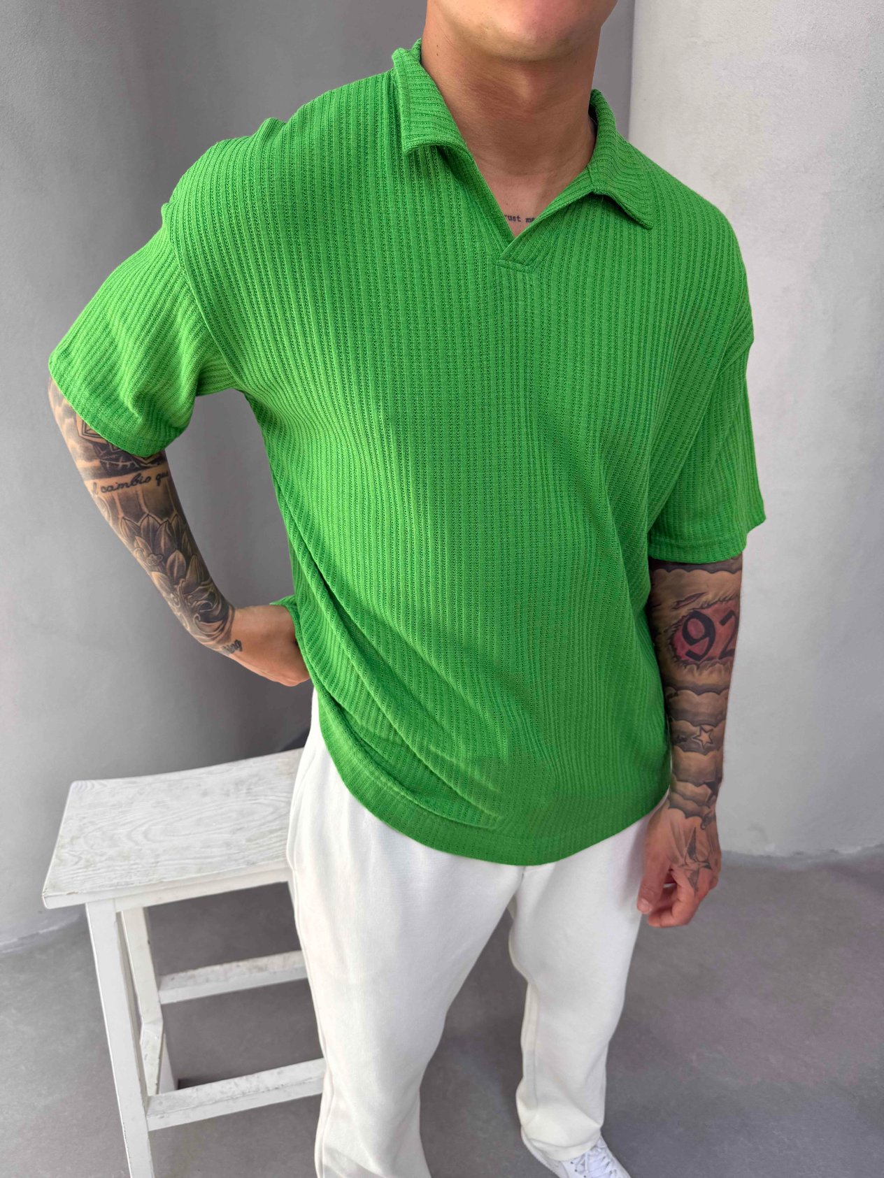 Yeşil Polo Yaka Triko T-Shirt