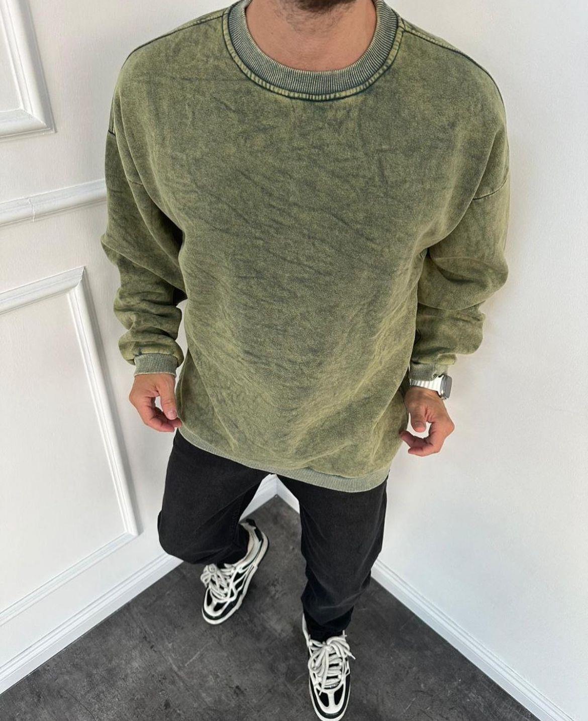 Yeşil Yıkamalı Sweatshirt