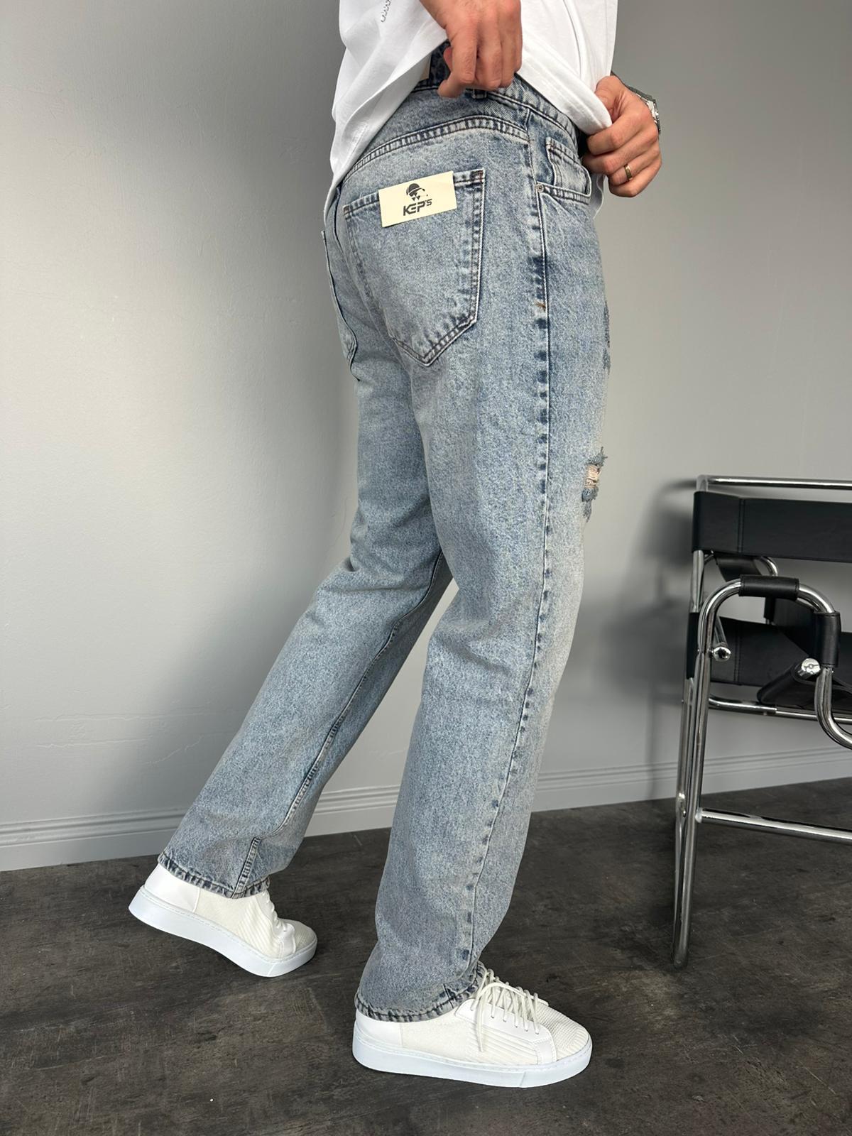 Yıkamalı Lazerli Baggy Jean