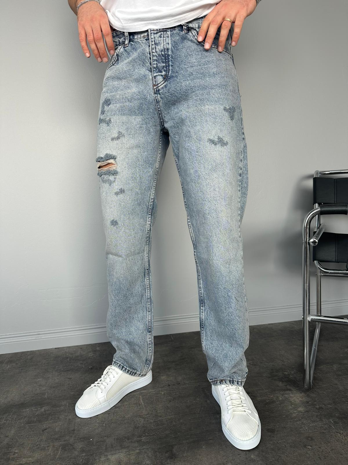 Yıkamalı Lazerli Baggy Jean