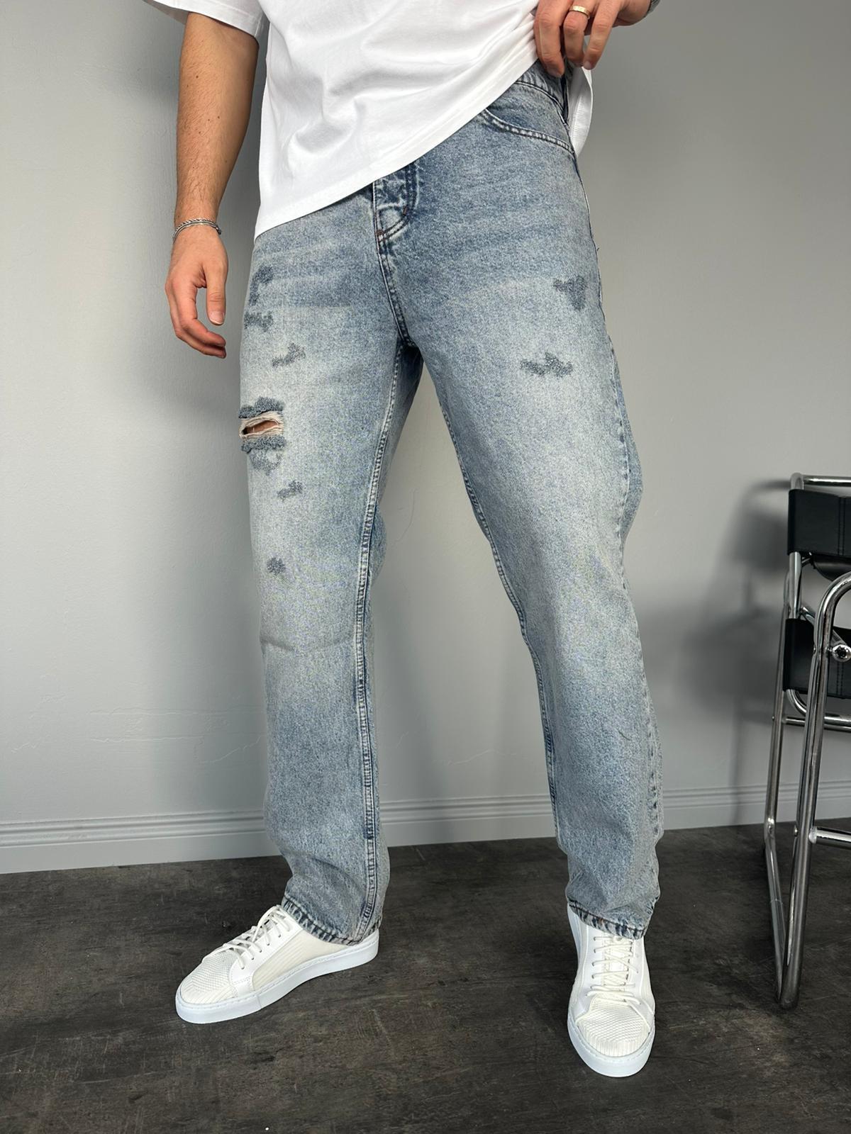 Yıkamalı Lazerli Baggy Jean