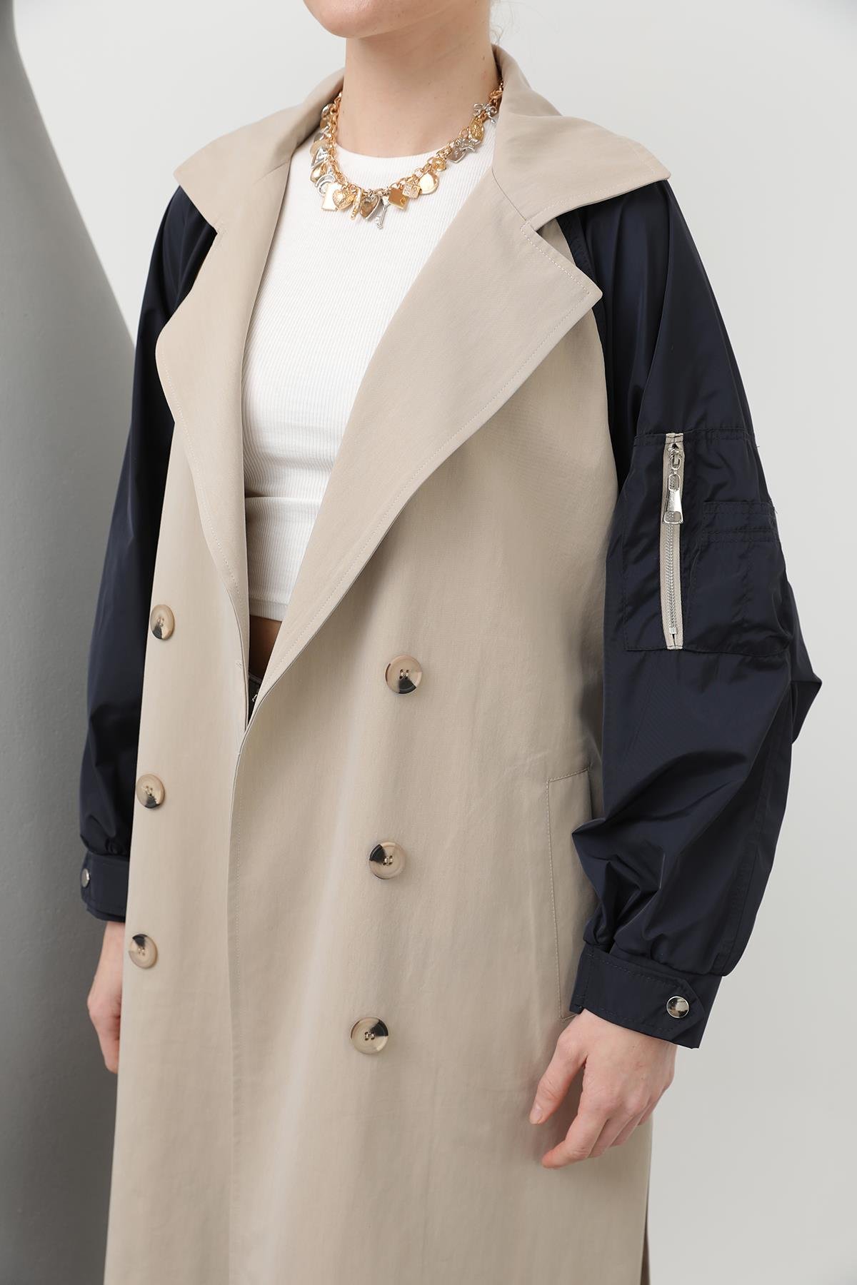Kadın Kol Fermuar Detaylı Trench - 32138TRC - STONE-NAVY