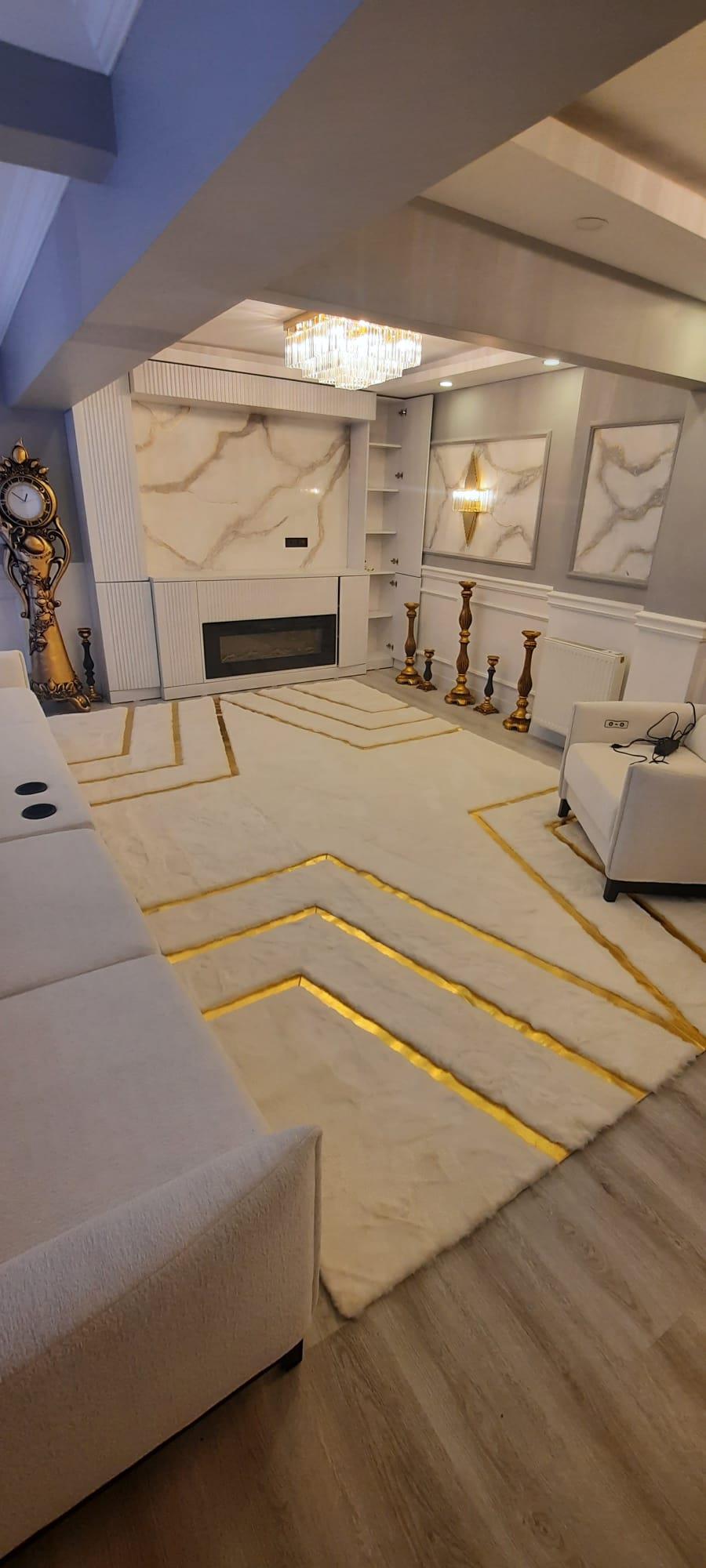LUXURY FUR V MODEL KREM GOLD DERİLİ 