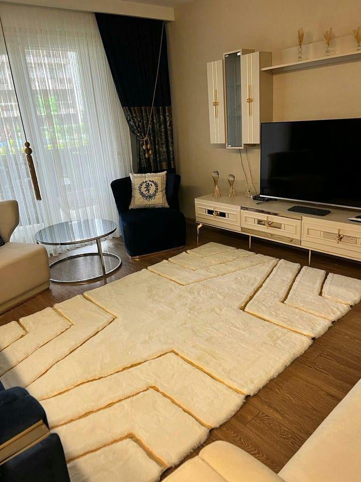 LUXURY FUR V MODEL KREM GOLD DERİLİ 