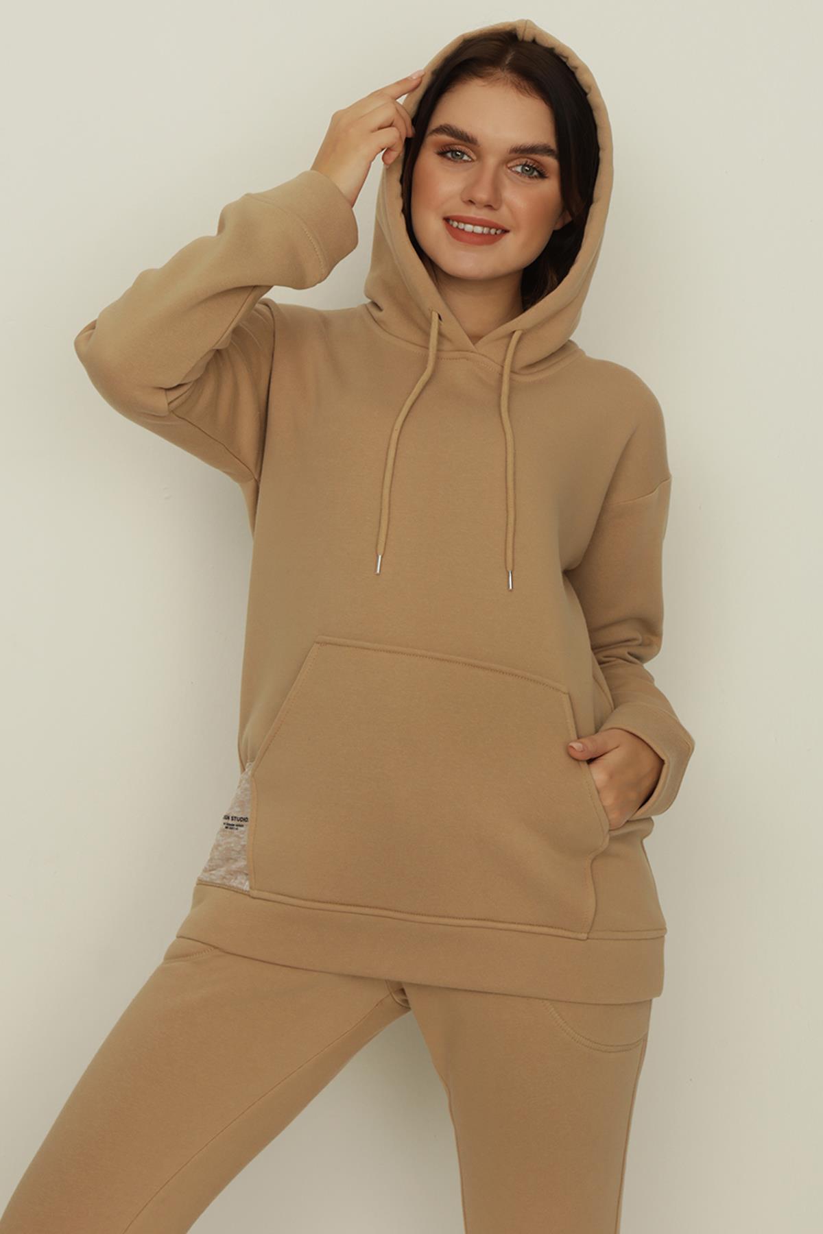 Kadın Kapüşonlu Peçli Sweatshirt