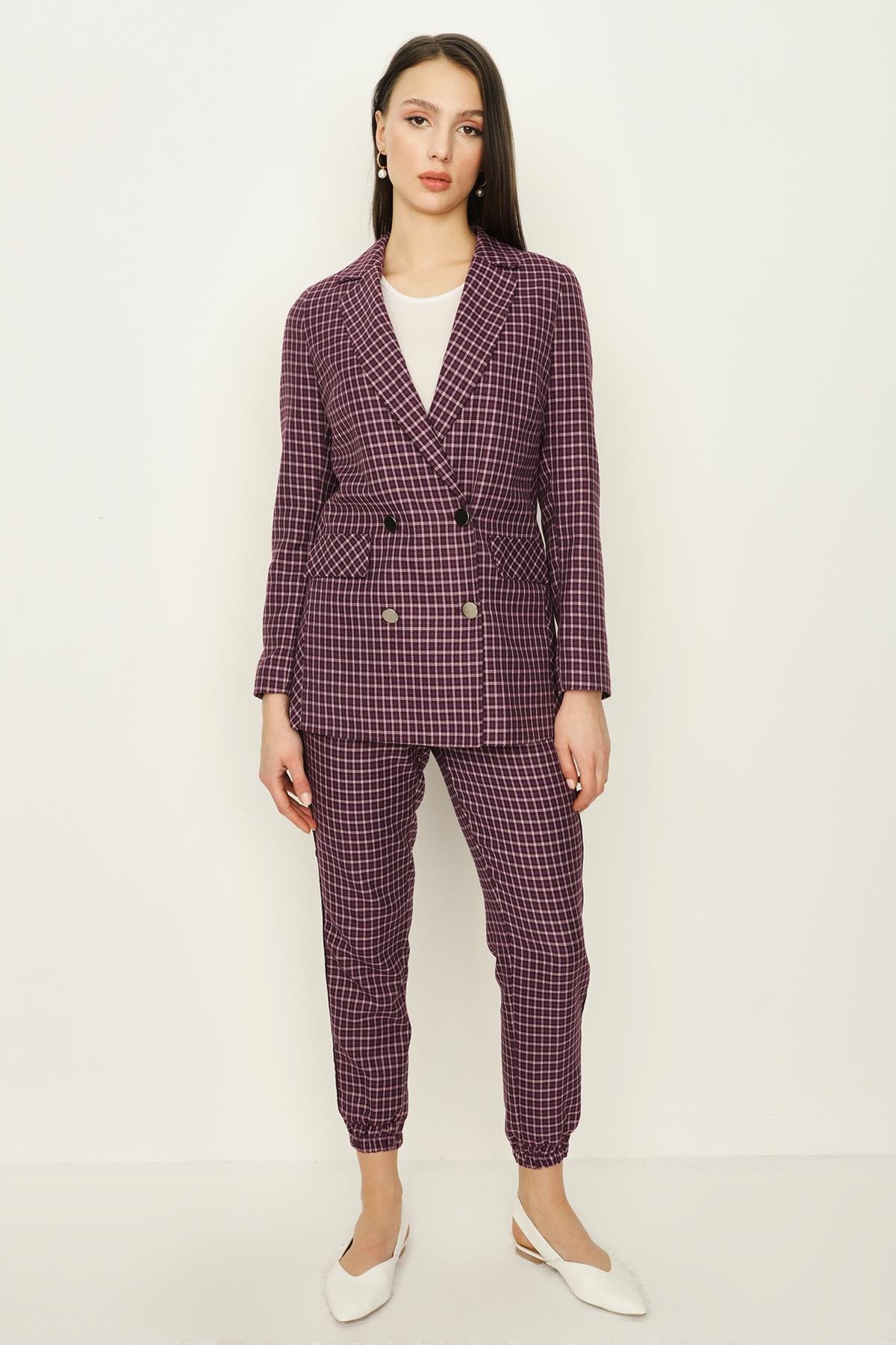 Kadın Kareli Blazer Ceket