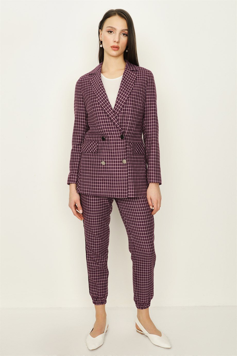 Kadın Kareli Blazer Ceket
