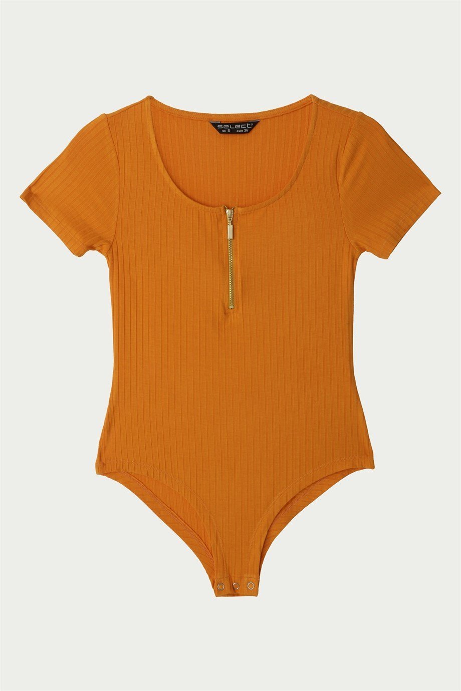Kadın Önden Fermuarlı Kısa Kollu Alttan Çııtçıtlı Body
