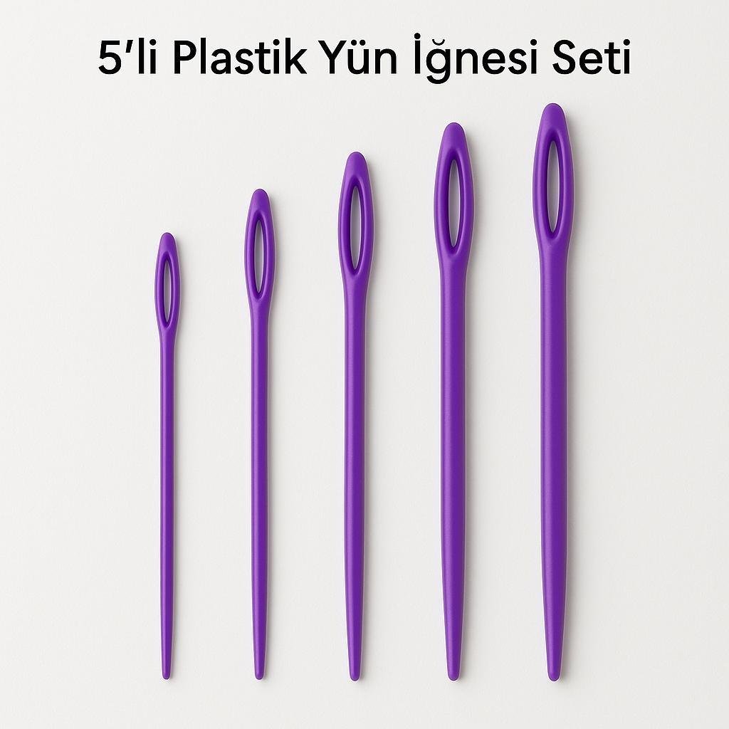 5li Plastik Yün İğnesi Seti – Renkli İpler İçin Pratik Çözüm
