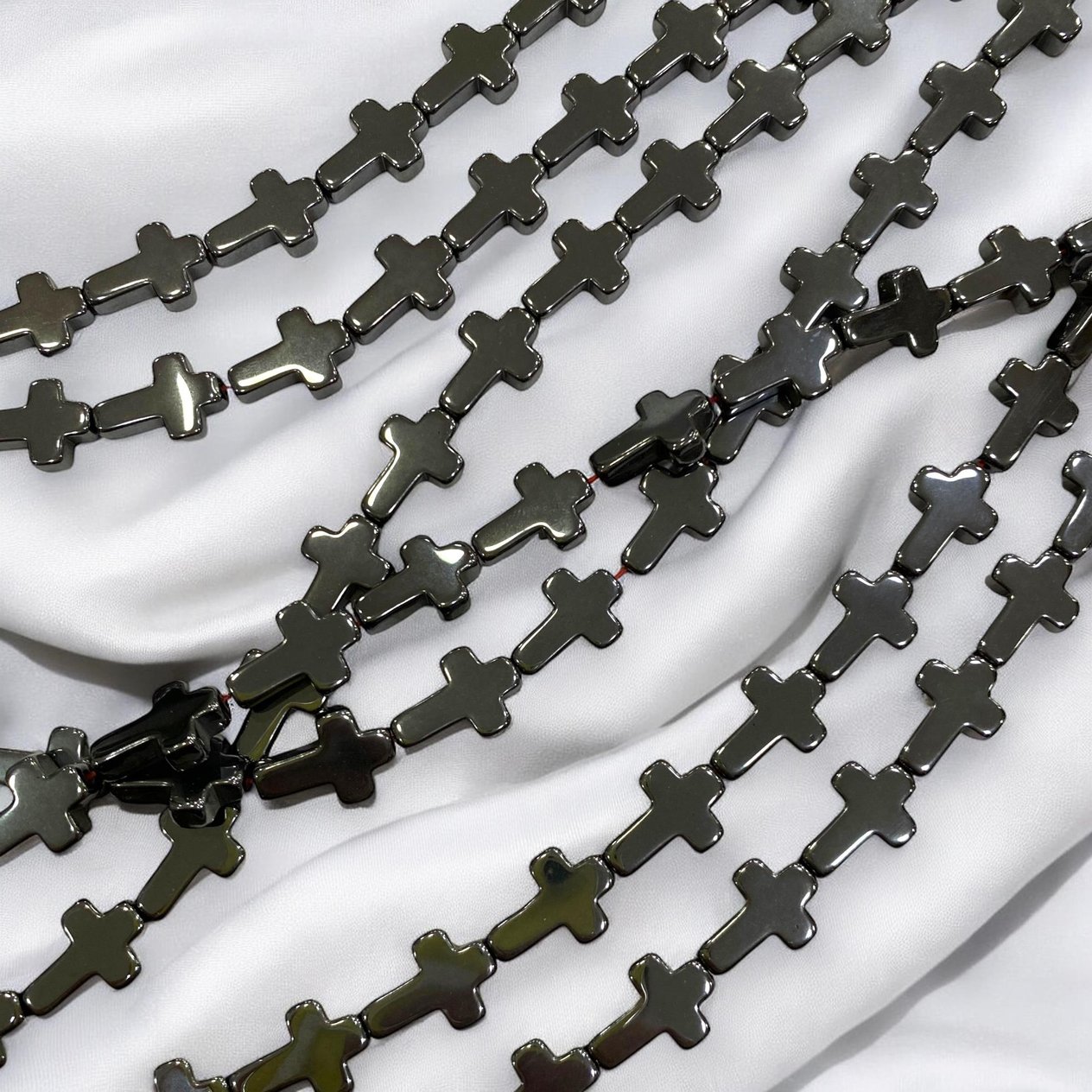 Cross Charm Hematit Dizi Doğal Taş