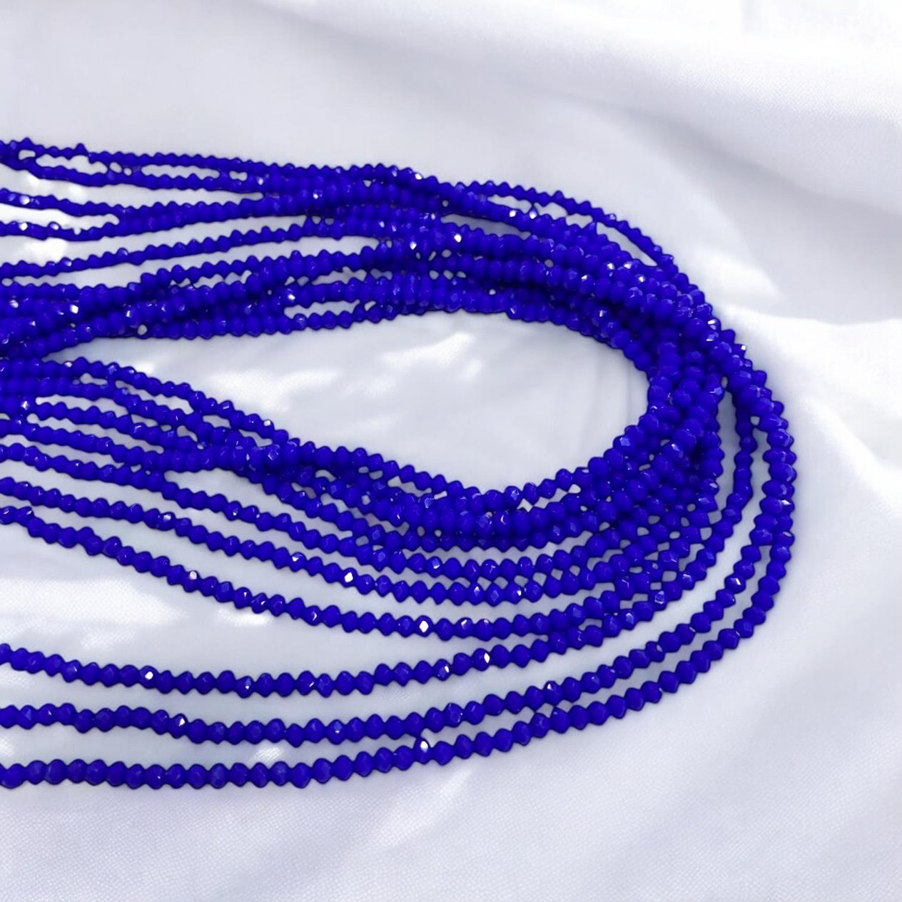 Kristal Dizi Cam Boncuk (1 mm) Saks Mavi