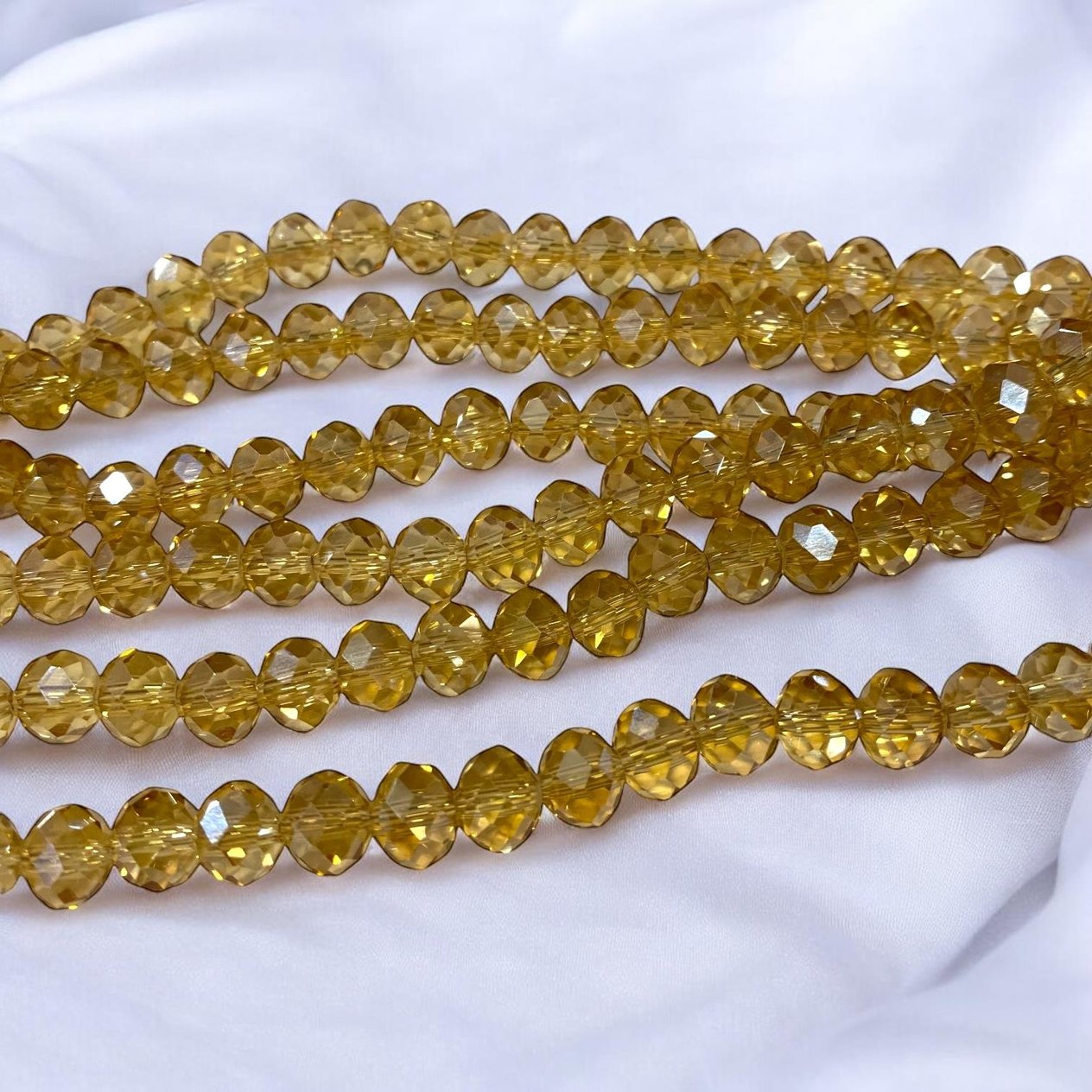 Kristal Dizi Cam Boncuk (8 mm) Kehribar