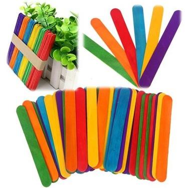 Renkli Ahşap, 50'li Dil Çubuğu - 14 CM