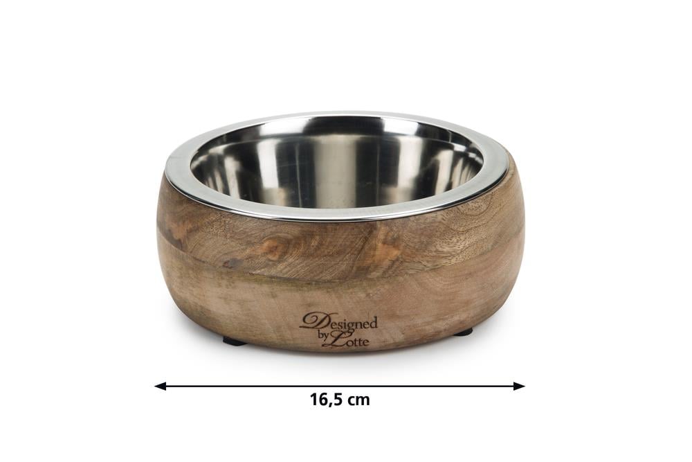 Beeztees DBL Köpek Mama Su Kabı, Dışı Masif Ahşap, Paslanmaz Çelik, 16,5cm, 650ml