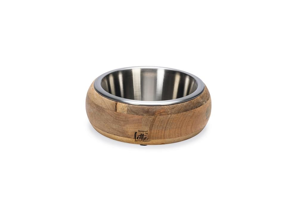 Beeztees DBL Köpek Mama Su Kabı, Dışı Masif Ahşap, Paslanmaz Çelik, 16,5cm, 650ml