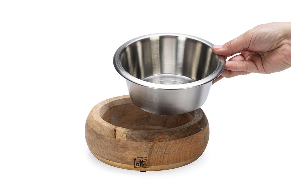 Beeztees DBL Köpek Mama Su Kabı, Dışı Masif Ahşap, Paslanmaz Çelik, 16,5cm, 650ml